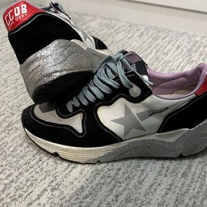Golden Goose Running Women's Black and Silver Star Sneakers